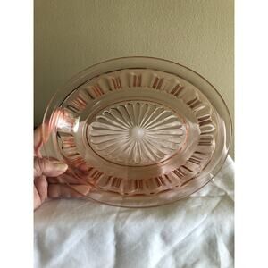 Anchor Hocking Colonial Knife & Fork Pink 10” Oval Serving Bowl